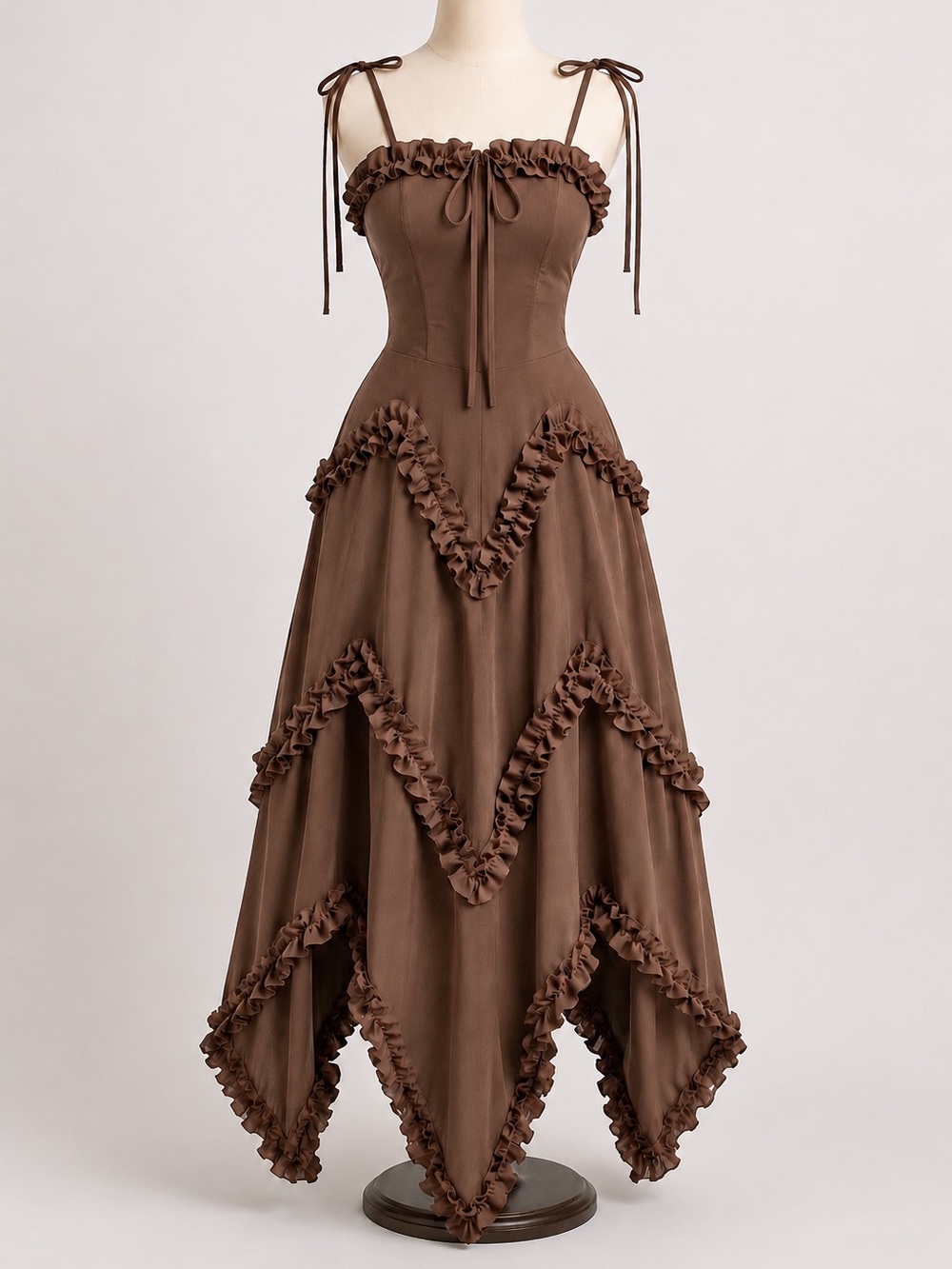 Ruffle Maxi Dress Brown Pockets Boho Chic Trendsbycocoa Debbie